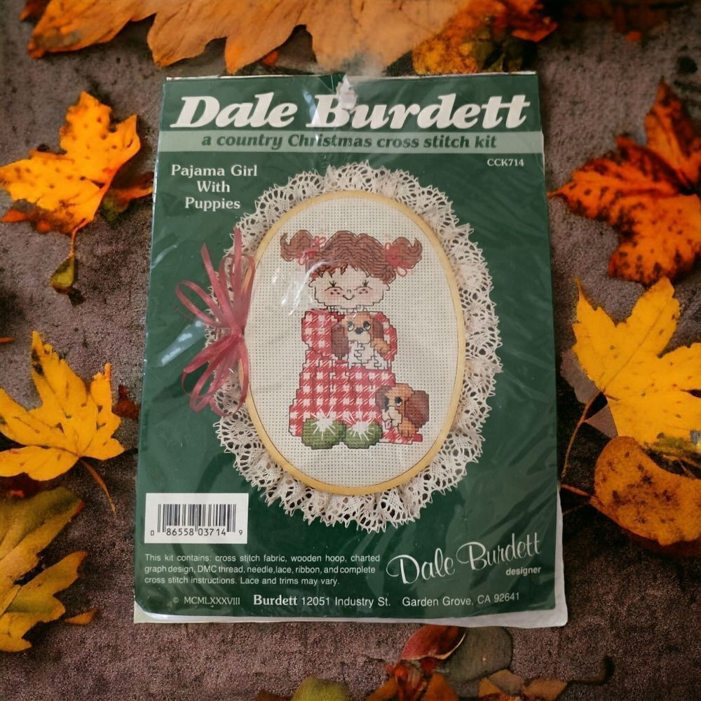 1988 Dale Burdett Cross Stitch Kit Pajama Girl With Puppies CCK714 Cottagecore.‎